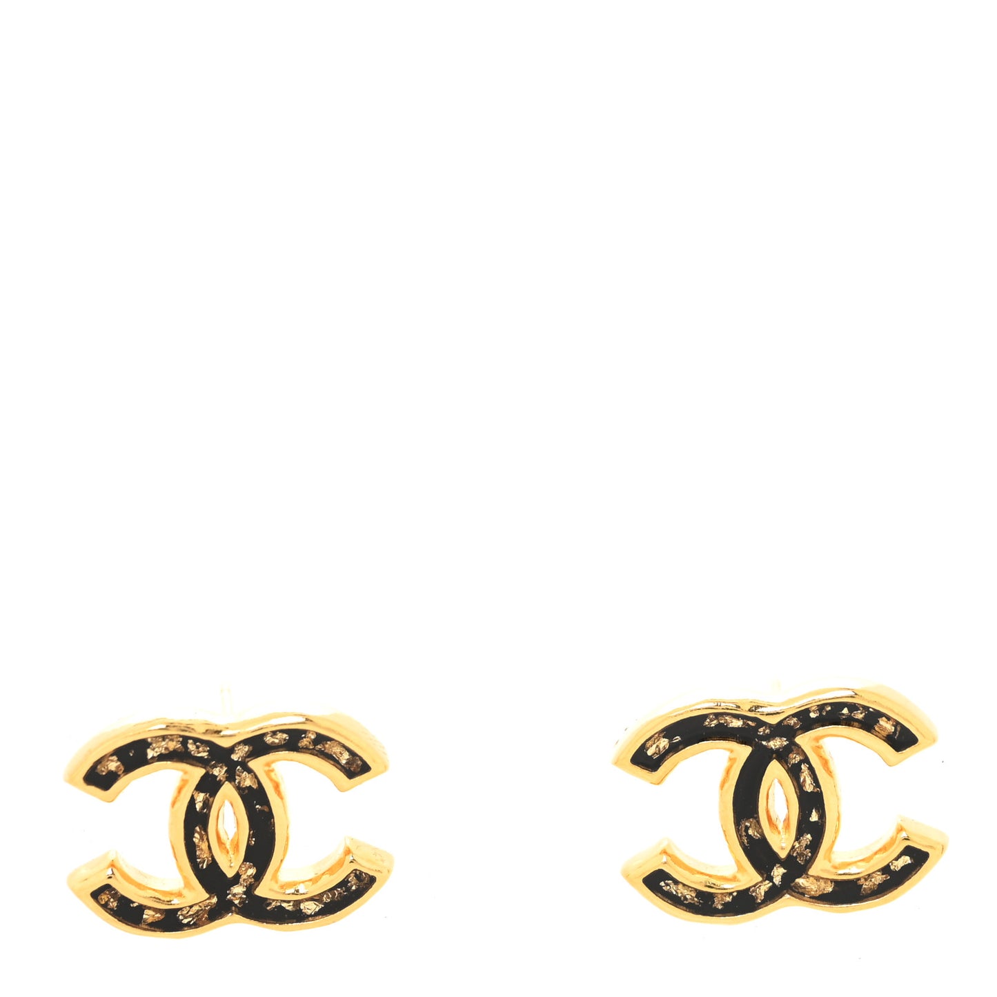 Resin CC Stud Earrings Black Gold