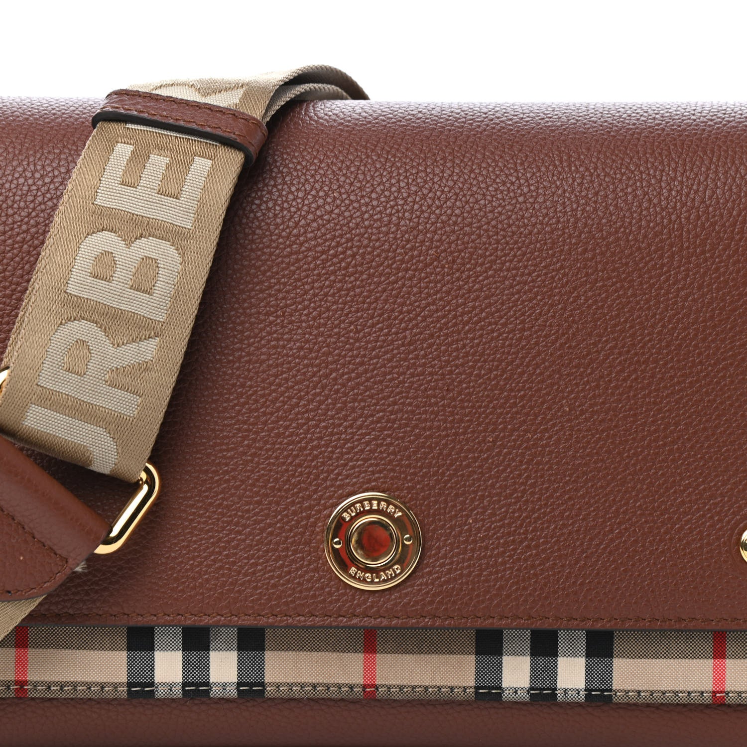 Burberry Calfskin Vintage Check Note Crossbody Bag Tan 9 of 9