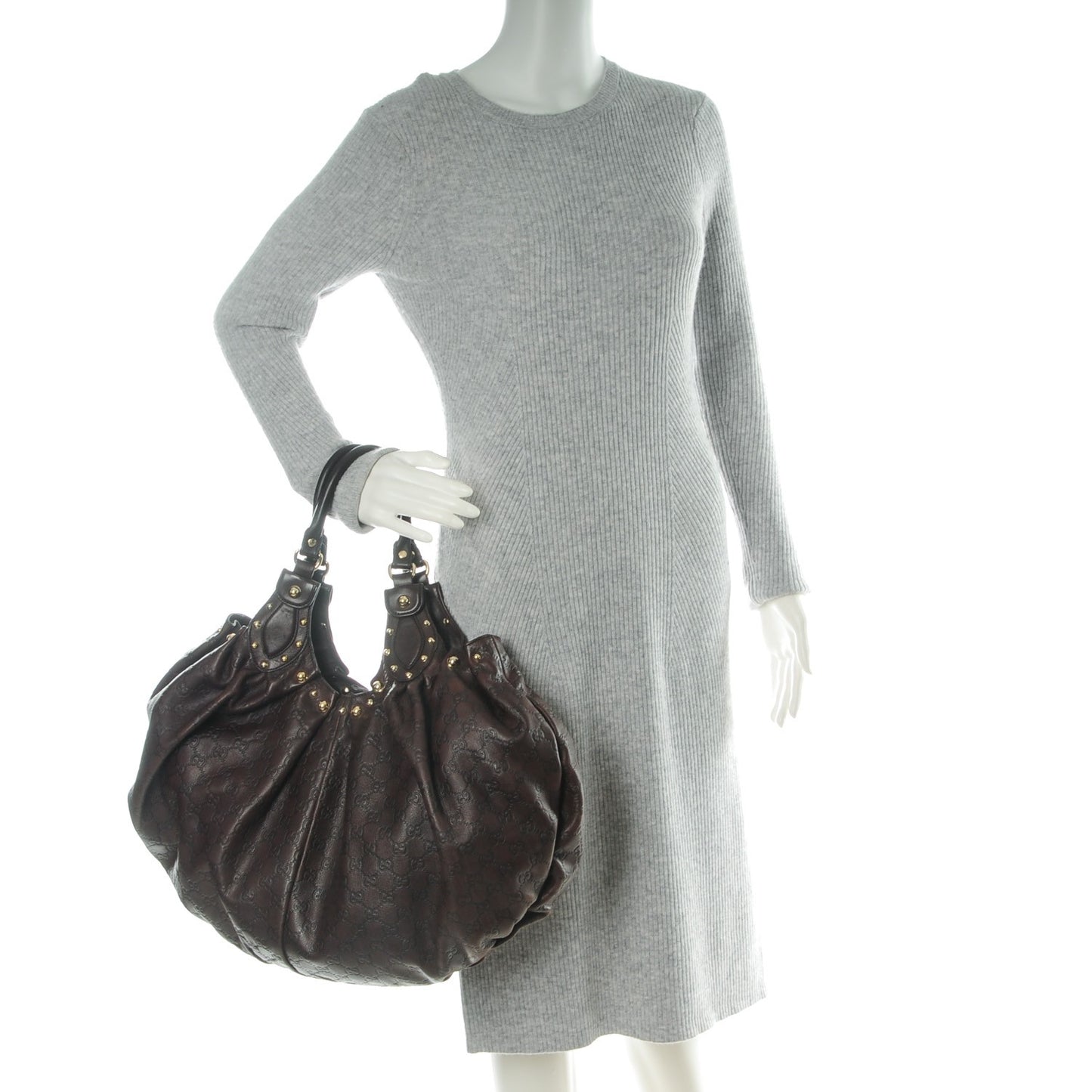 Guccissima Studded Pelham Shoulder Bag Dark Brown