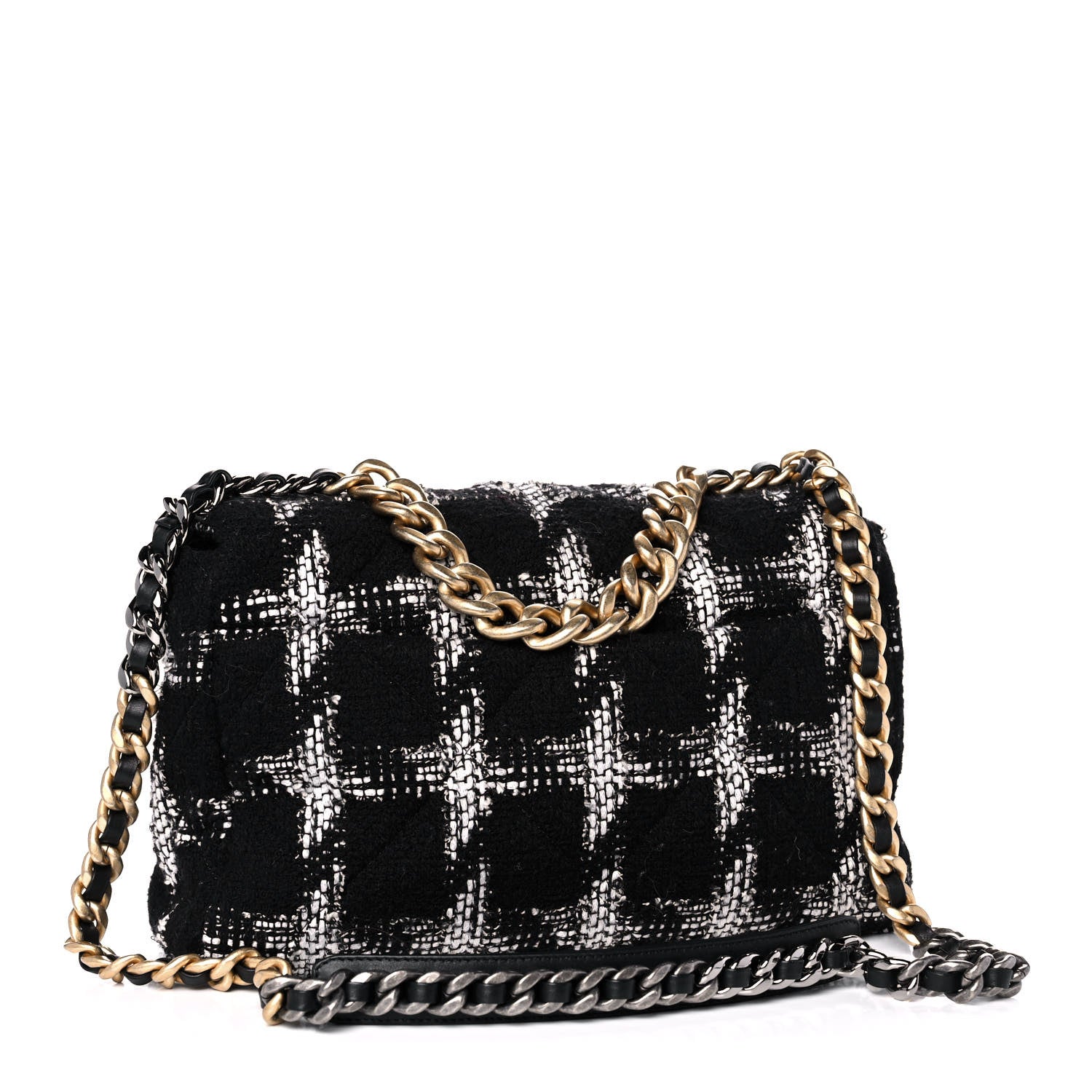 Chanel Tweed Quilted Medium Chanel 19 Flap Black White 2 of 10
