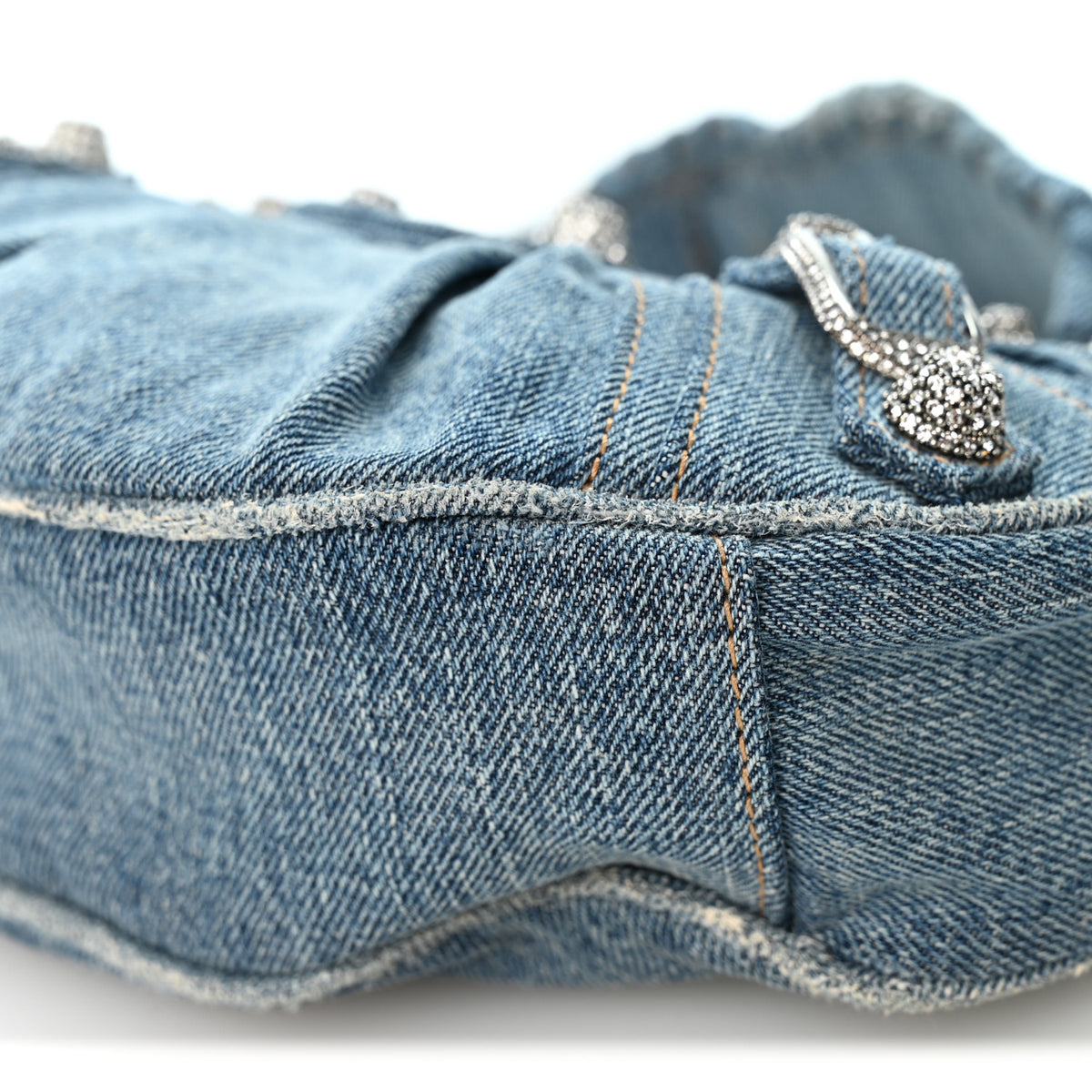 Balenciaga Washed Frayed Denim Crystal Le Cagole Shoulder Bag XS Blue 11 of 11