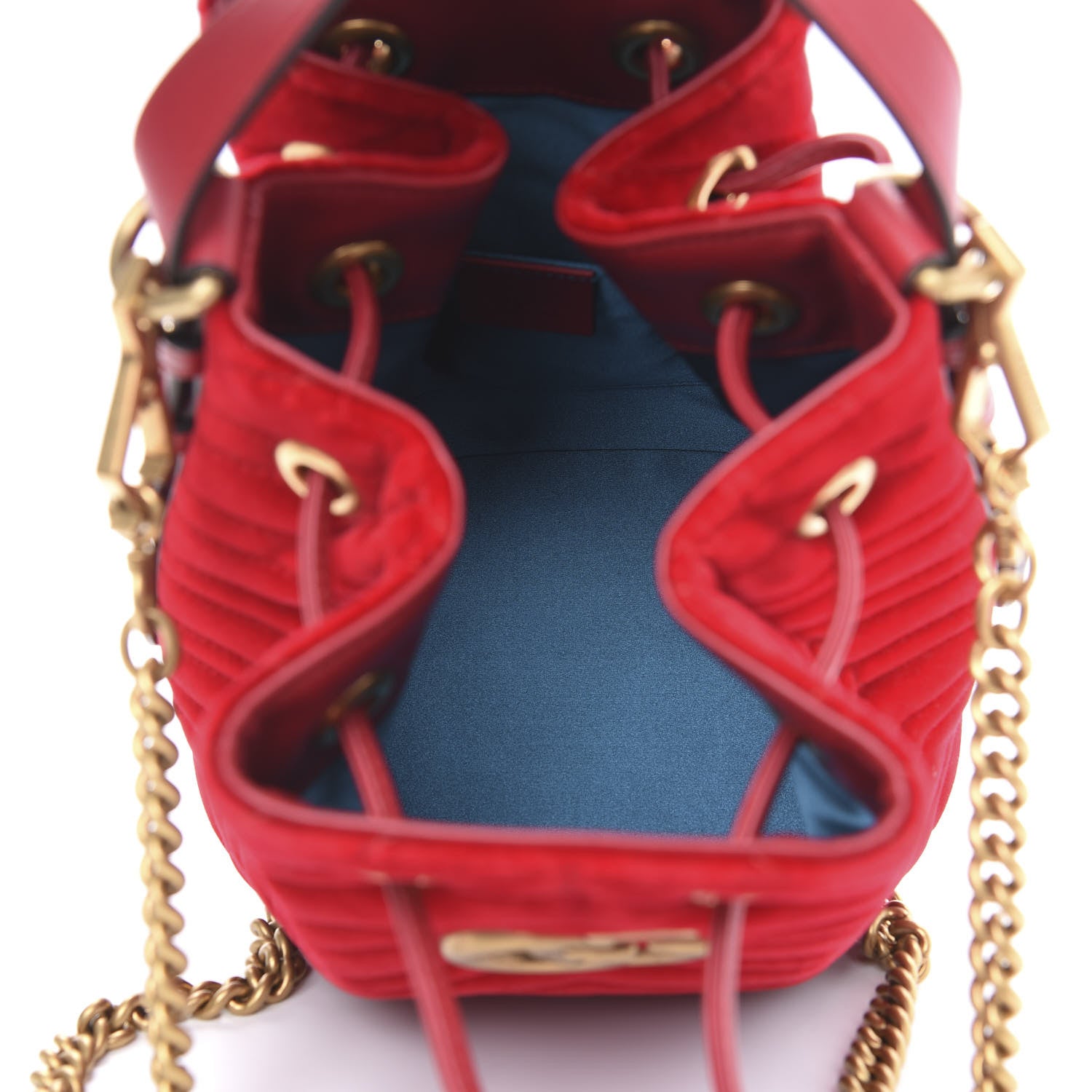 Gucci Velvet Matelasse GG Marmont Bucket Bag Hibiscus Red 6 of 11