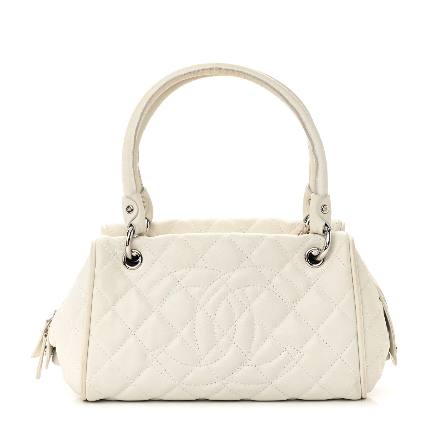Caviar Quilted CC Timeless Bowler White