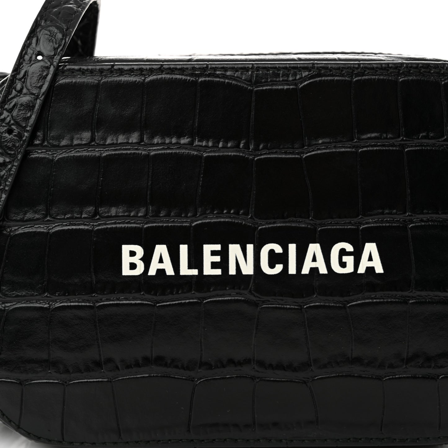 Shiny Calfskin Logo Crocodile Embossed XS Everyday Camera Bag Black