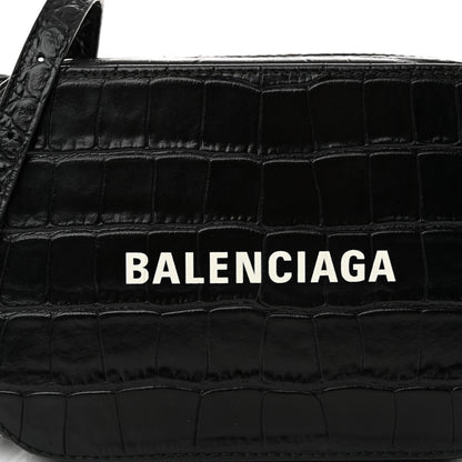 Balenciaga Shiny Calfskin Logo Crocodile Embossed XS Everyday Camera Bag Black 8 of 12