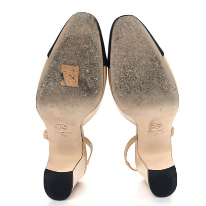 Chanel Goatskin Grosgrain Cap Toe CC Slingback Pumps 38 Beige Black 6 of 11
