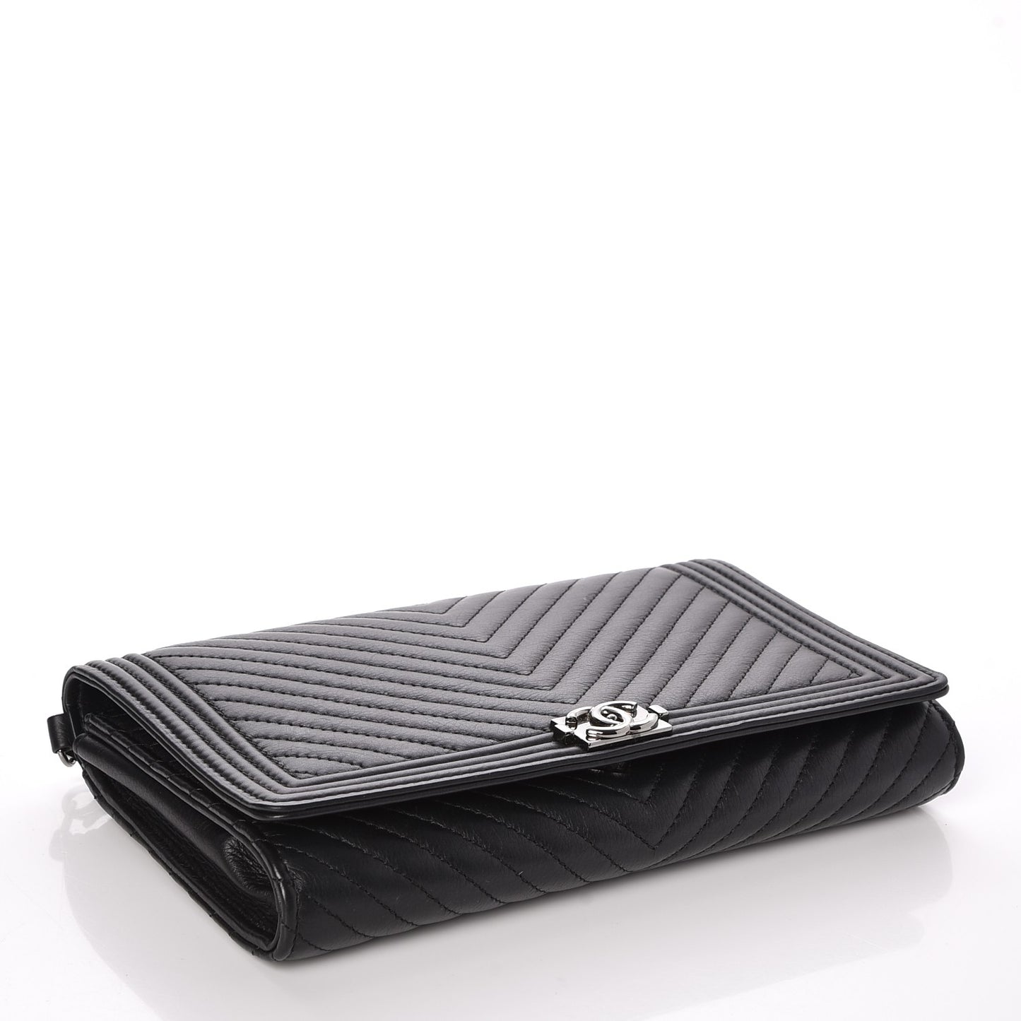 Calfskin Chevron Boy Wallet On Chain WOC Black
