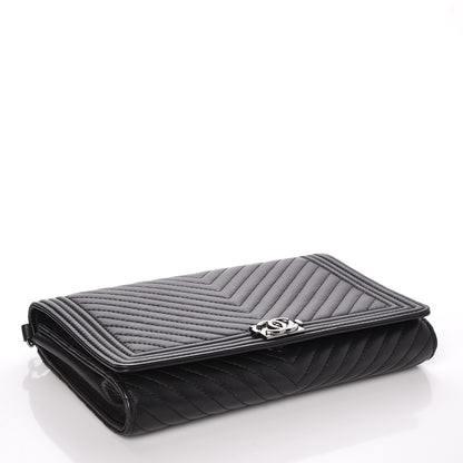 Chanel Calfskin Chevron Boy Wallet On Chain WOC Black 4 of 9