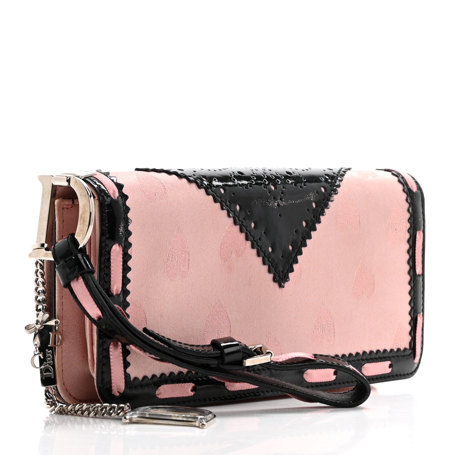 Christian Dior Satin Patent Heart D Trick Clutch Pink Black 3 of 14