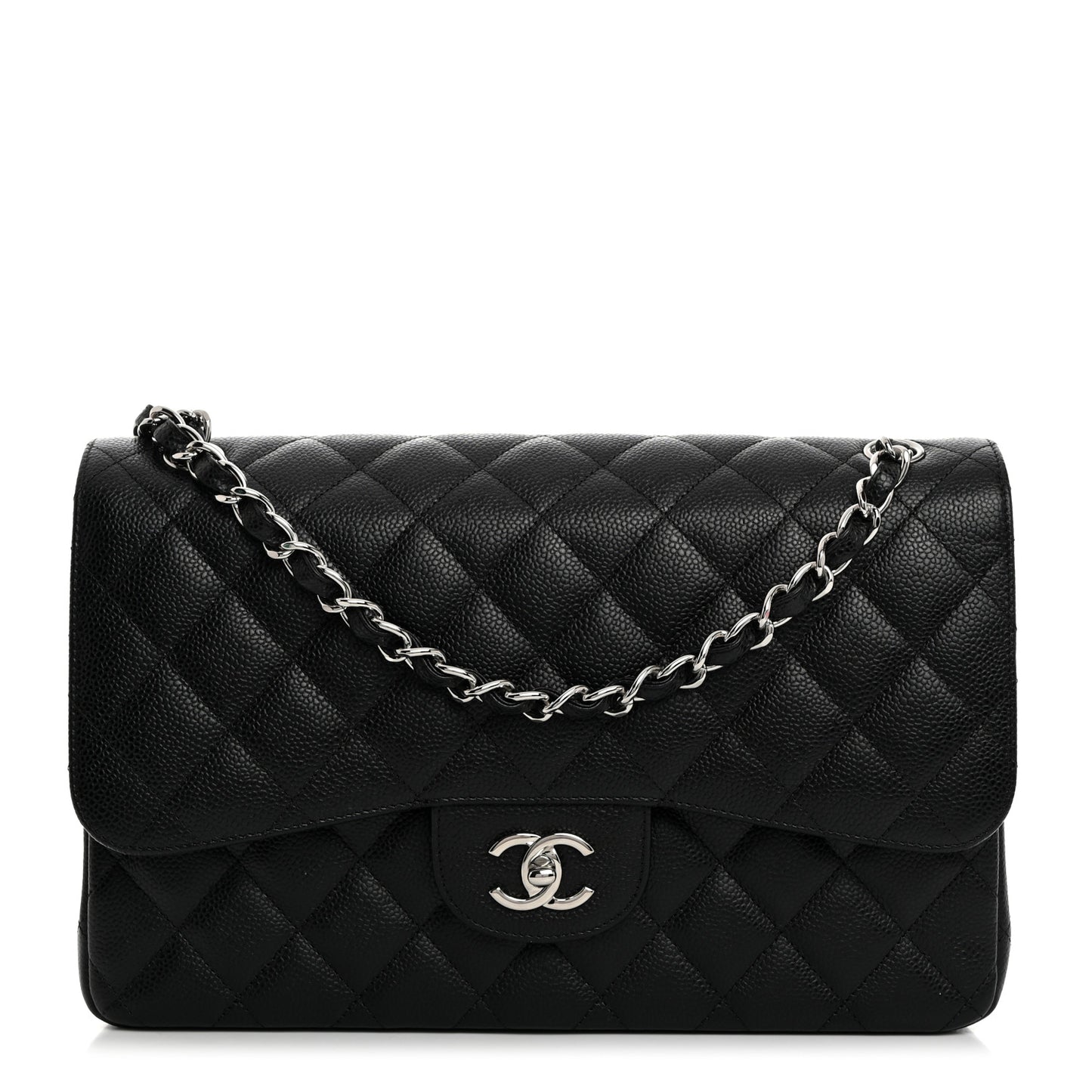 Caviar Quilted Jumbo Double Flap Black