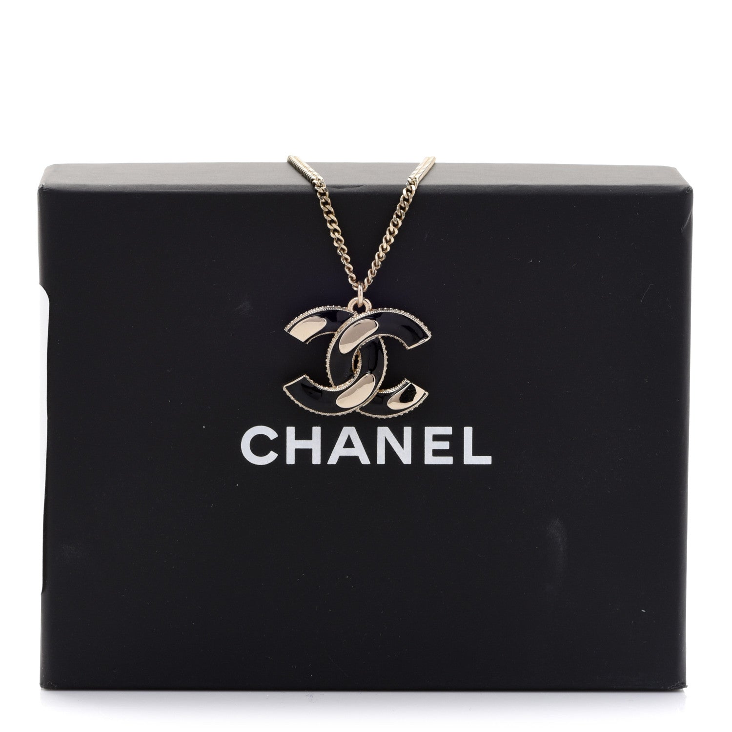 Chanel Enamel CC Pendant Necklace Black Light Gold 6 of 6