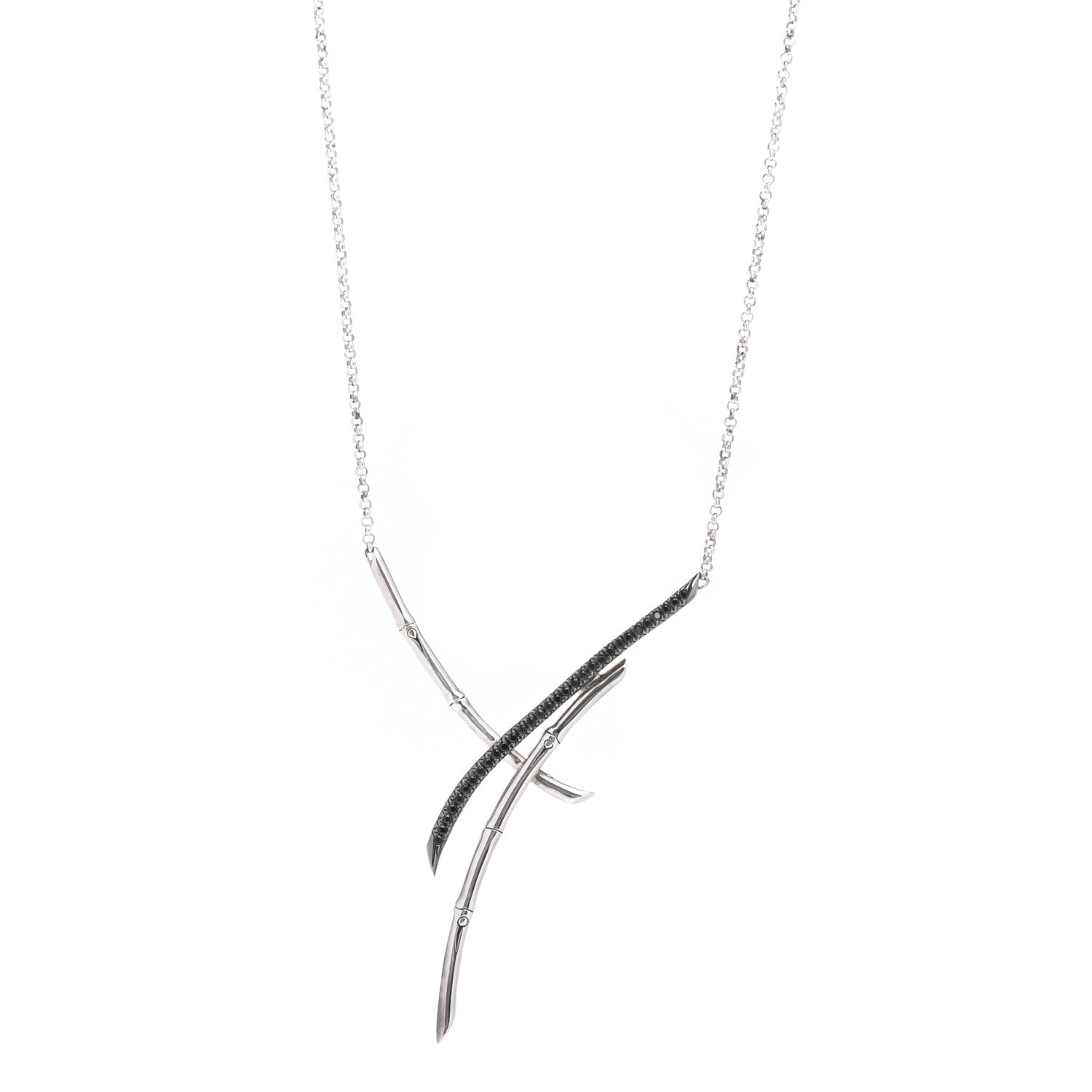 John Hardy Sterling Silver Black Sapphire Spinel Bamboo Overlapping Branch Pendant Necklace 1 of 5