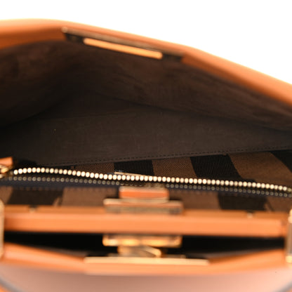 Fendi Vitello Morgan Fabric Jacquard Pequin Medium Peekaboo Iconic Satchel Giallo Syrup Tobacco Black 5 of 8