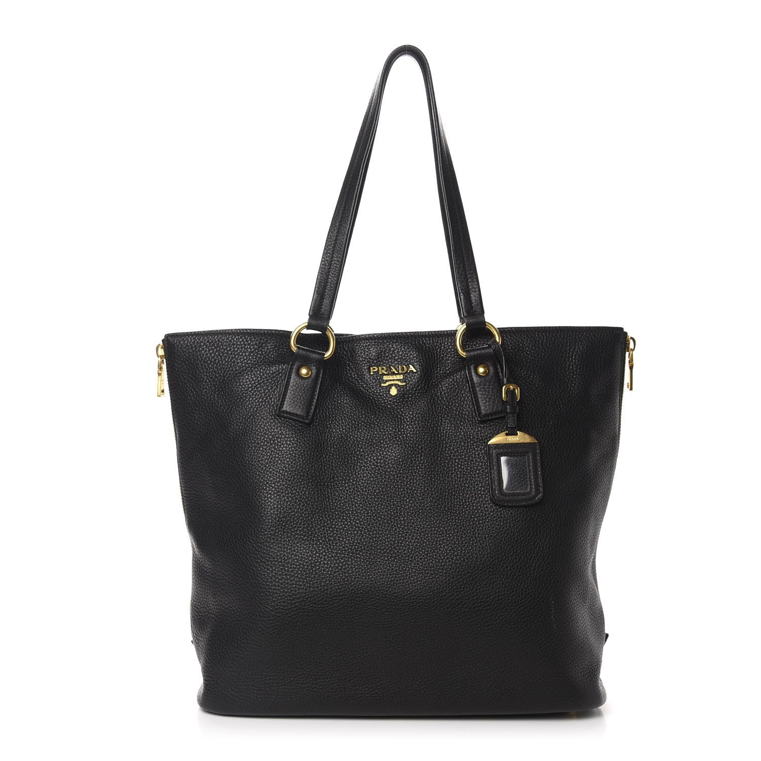 Prada Vitello Daino Side Zip Tote Black 1 of 15