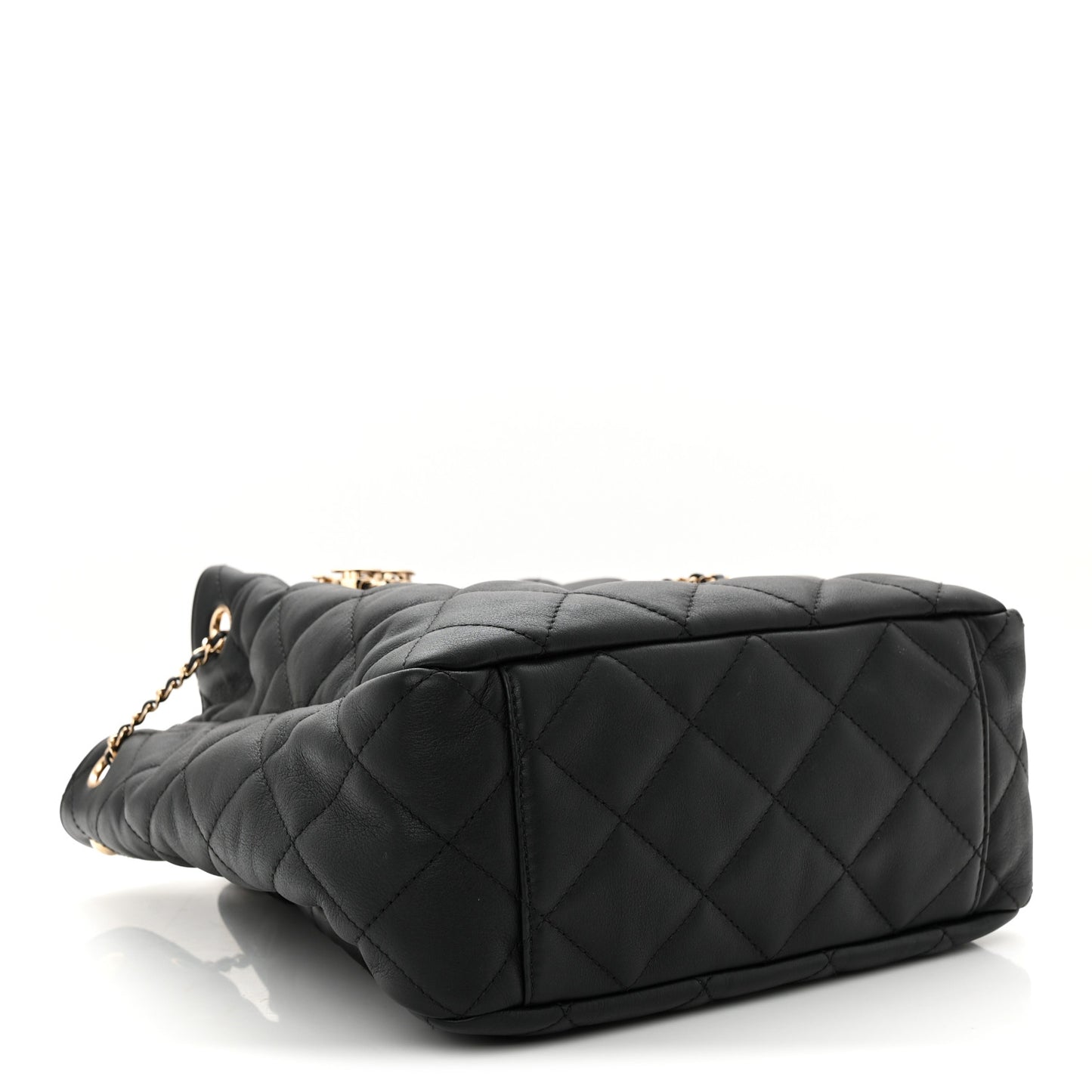 Goatskin Quilted Chain Drawstring Bag Black