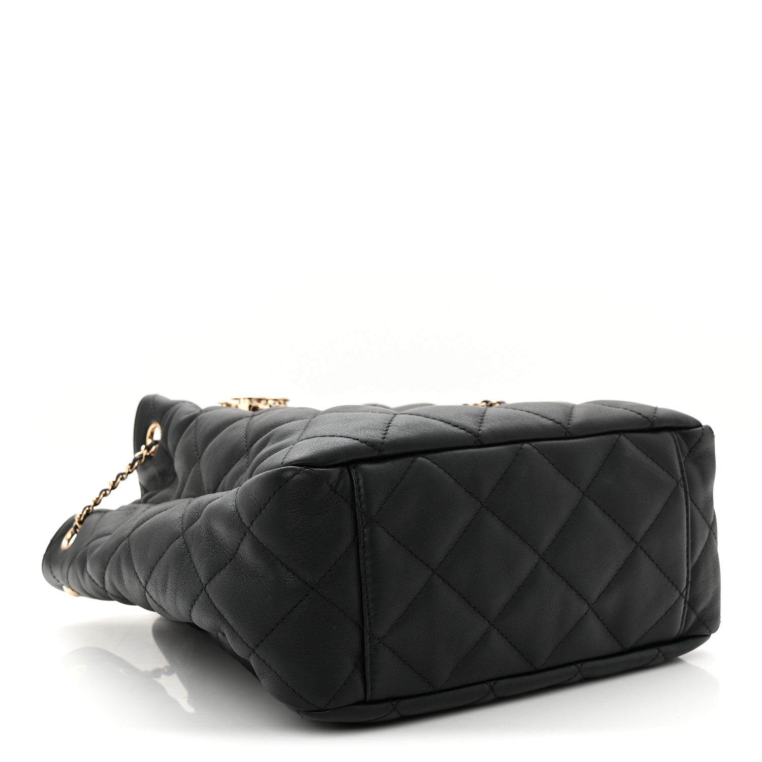 Chanel Goatskin Quilted Chain Drawstring Bag Black 4 of 10