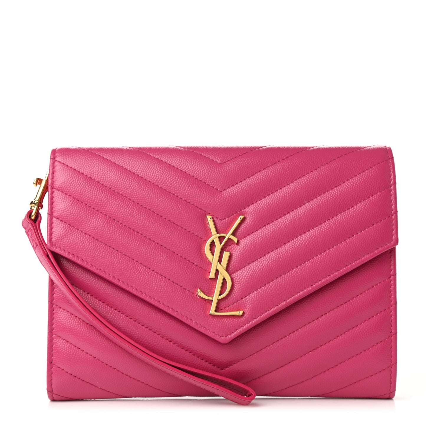 Grain De Poudre Matelasse Chevron Monogram Envelope Clutch Fuchsia
