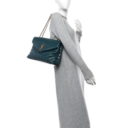 Saint Laurent Calfskin Y Quilted Monogram Medium Loulou Chain Satchel Sea Turquoise 2 of 10
