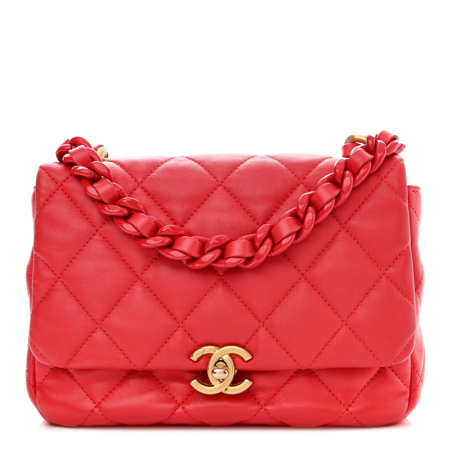 Chanel Lambskin Quilted Small Lacquered Chain Flap Red 1 of 10