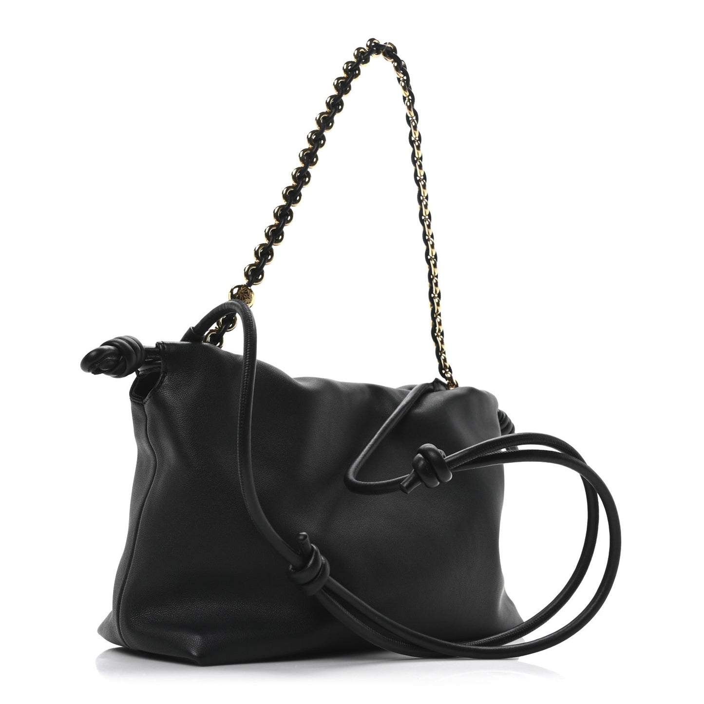 Mellow Nappa Medium Donut Chain Flamenco Knot Clutch Black
