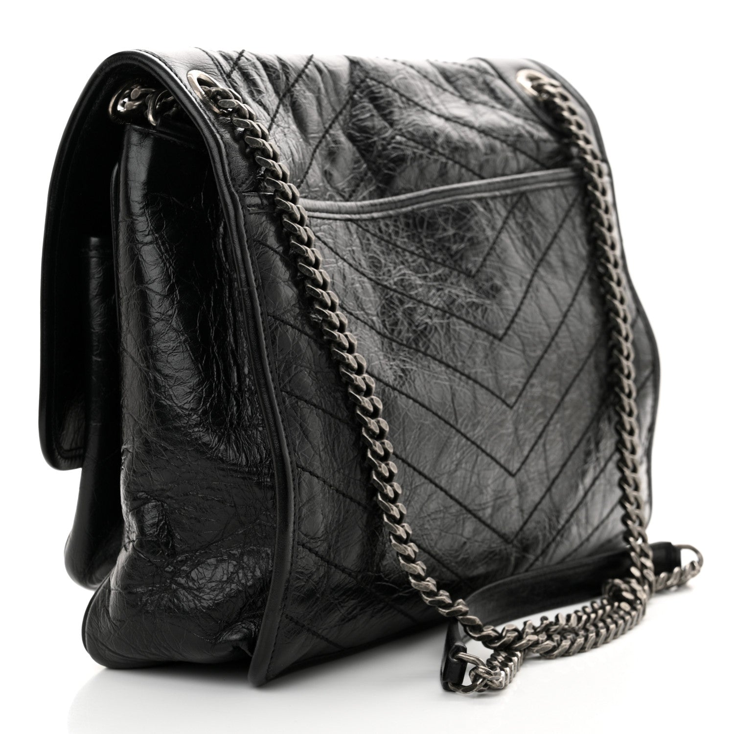 Saint Laurent Crinkled Calfskin Matelasse Monogram Large Niki Chain Satchel Black 3 of 10