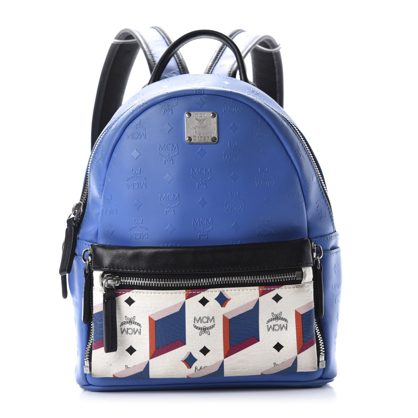 Calfskin Visetos Diamond Printed Small Backpack Blue