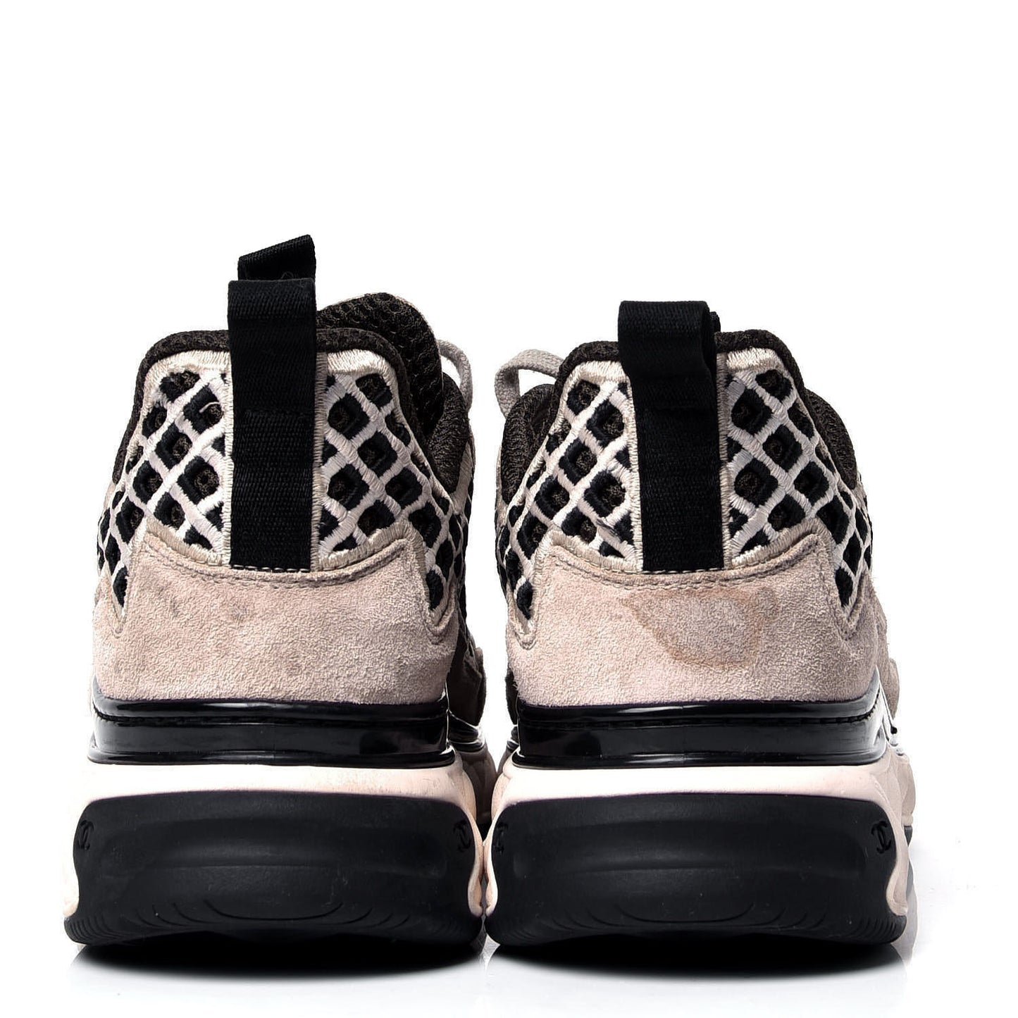 Suede Calfskin Embroidered CC Sneakers 37 Beige Black