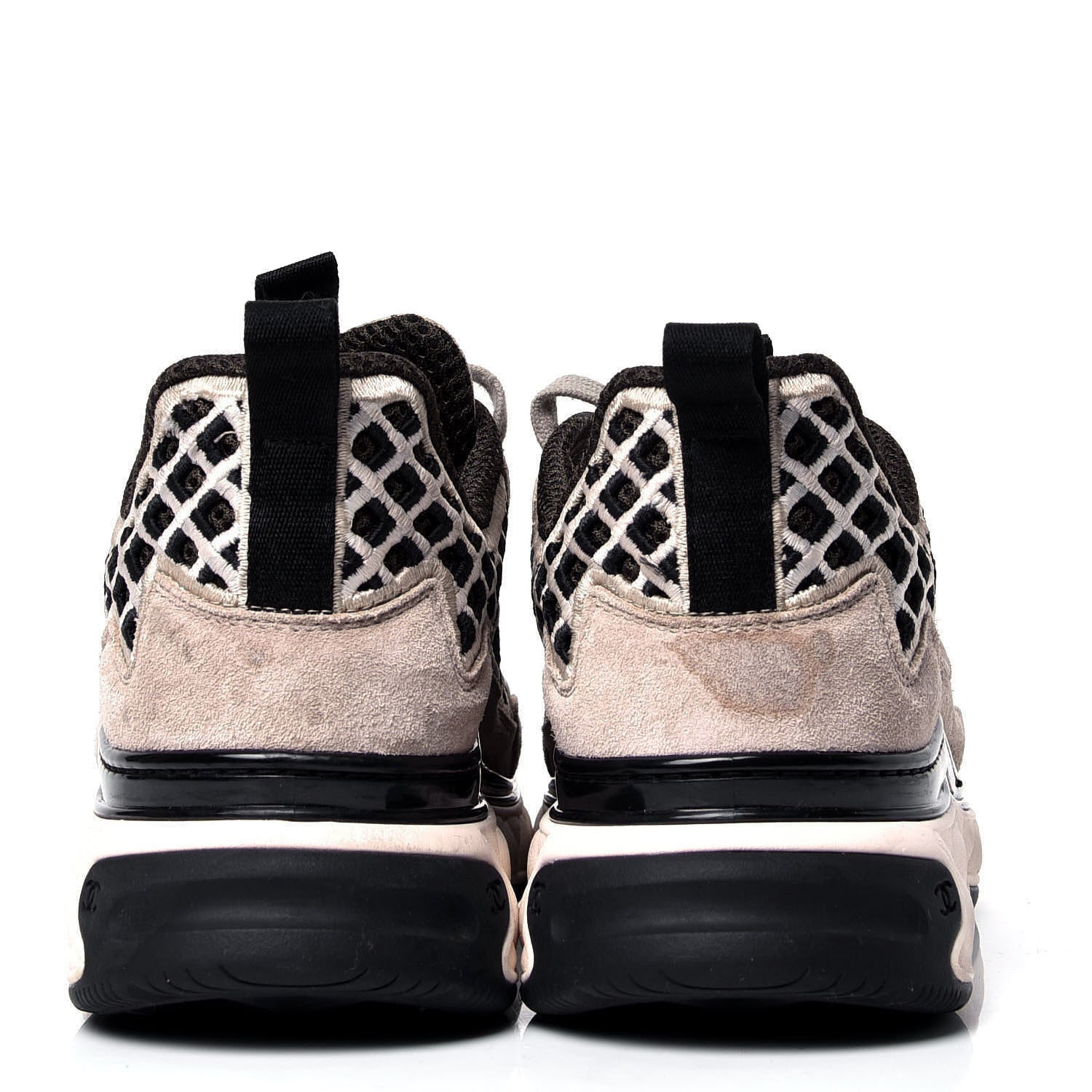 Chanel Suede Calfskin Embroidered CC Sneakers 37 Beige Black 4 of 6