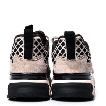 Chanel Suede Calfskin Embroidered CC Sneakers 37 Beige Black 4 of 6