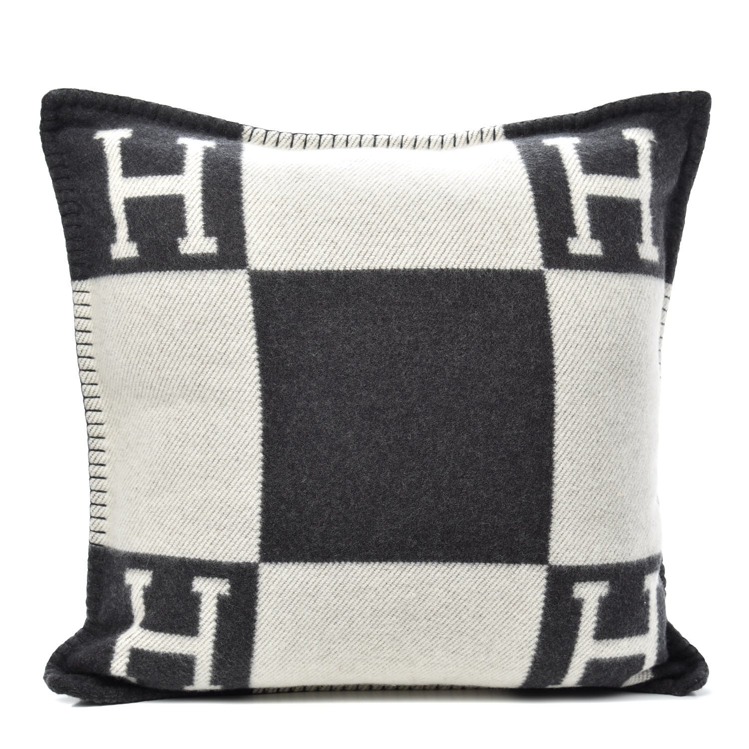 Hermes Wool Cashmere Avalon Pillow PM Ecru Gris Fonce 1 of 3