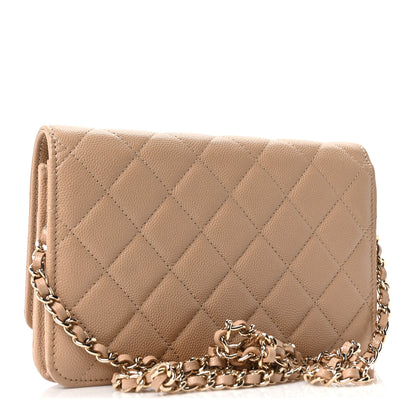 Chanel Caviar Quilted Crystal CC Wallet On Chain WOC Beige 3 of 10