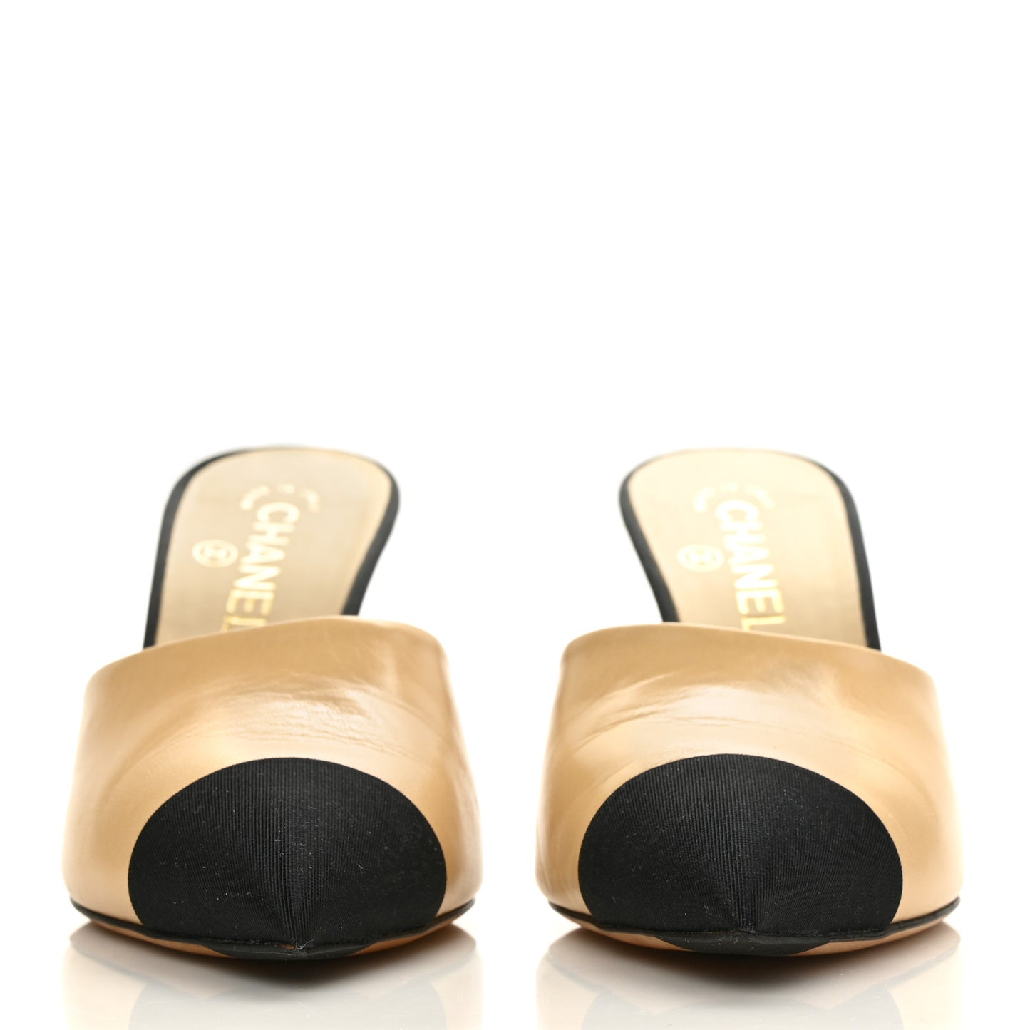 Lambskin Grosgrain Cap Toe Pearl Mule 39.5 Beige Black