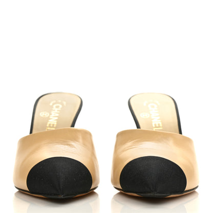 Chanel Lambskin Grosgrain Cap Toe Pearl Mule 39.5 Beige Black 2 of 12