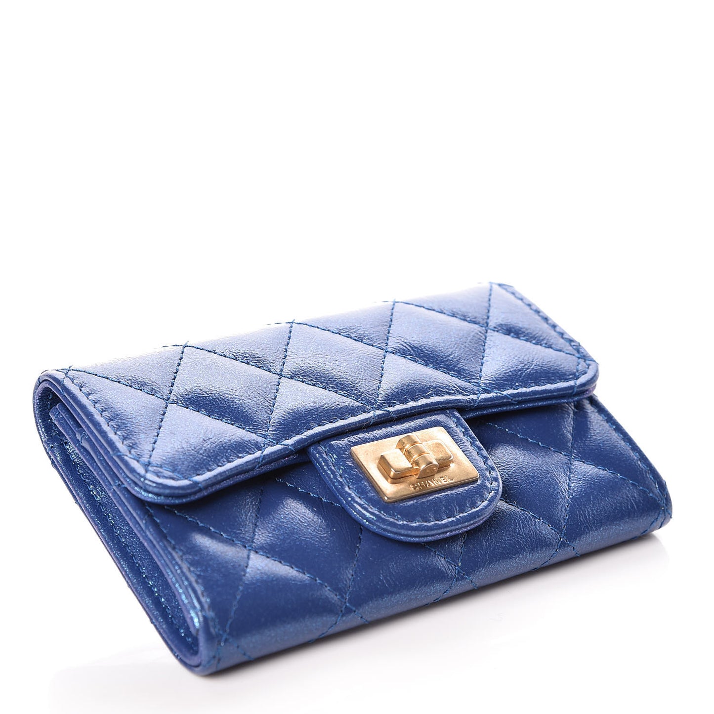 Glittered Aged Calfskin Quilted Reissue Card Holder Dark Blue