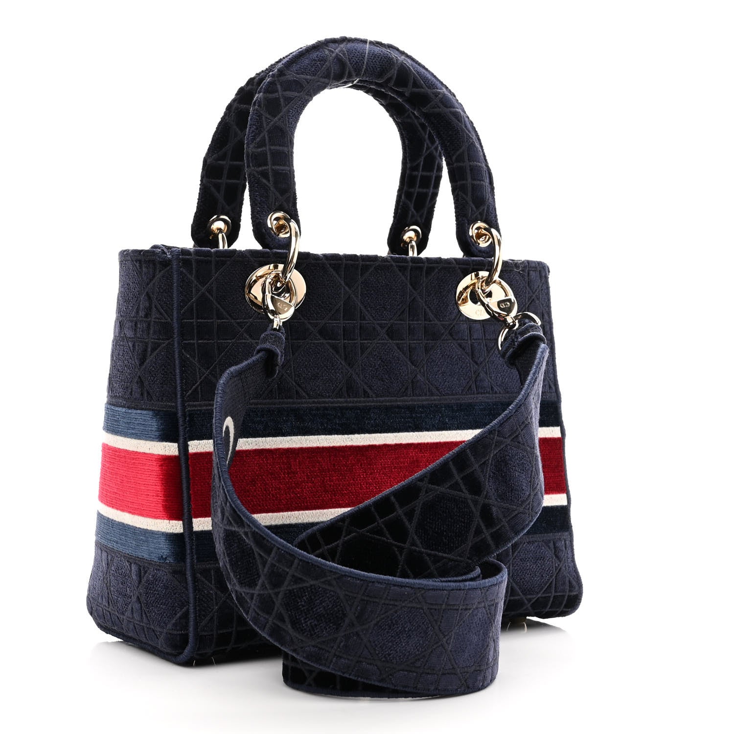 Christian Dior Velvet Cannage Medium Lady D-Lite Blue Red White 3 of 9