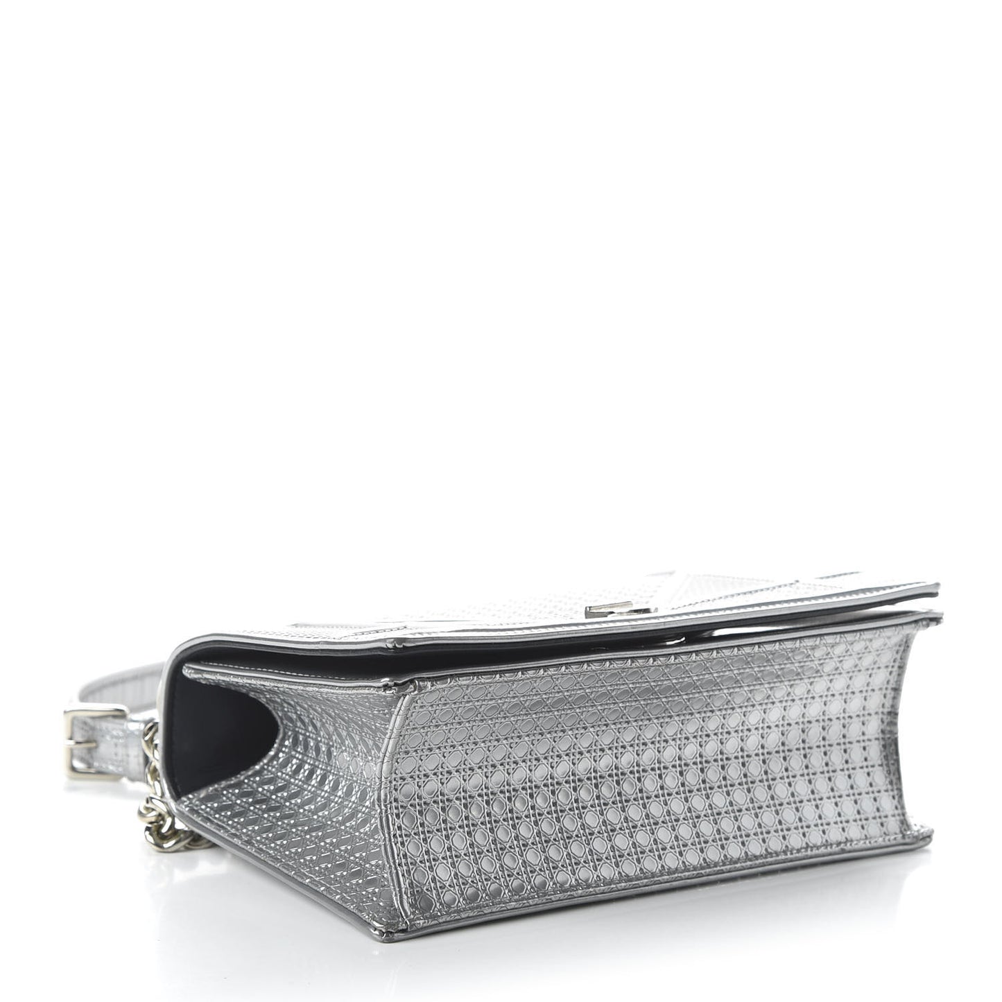 Metallic Patent Micro-Cannage Small Diorama Flap Bag Silver