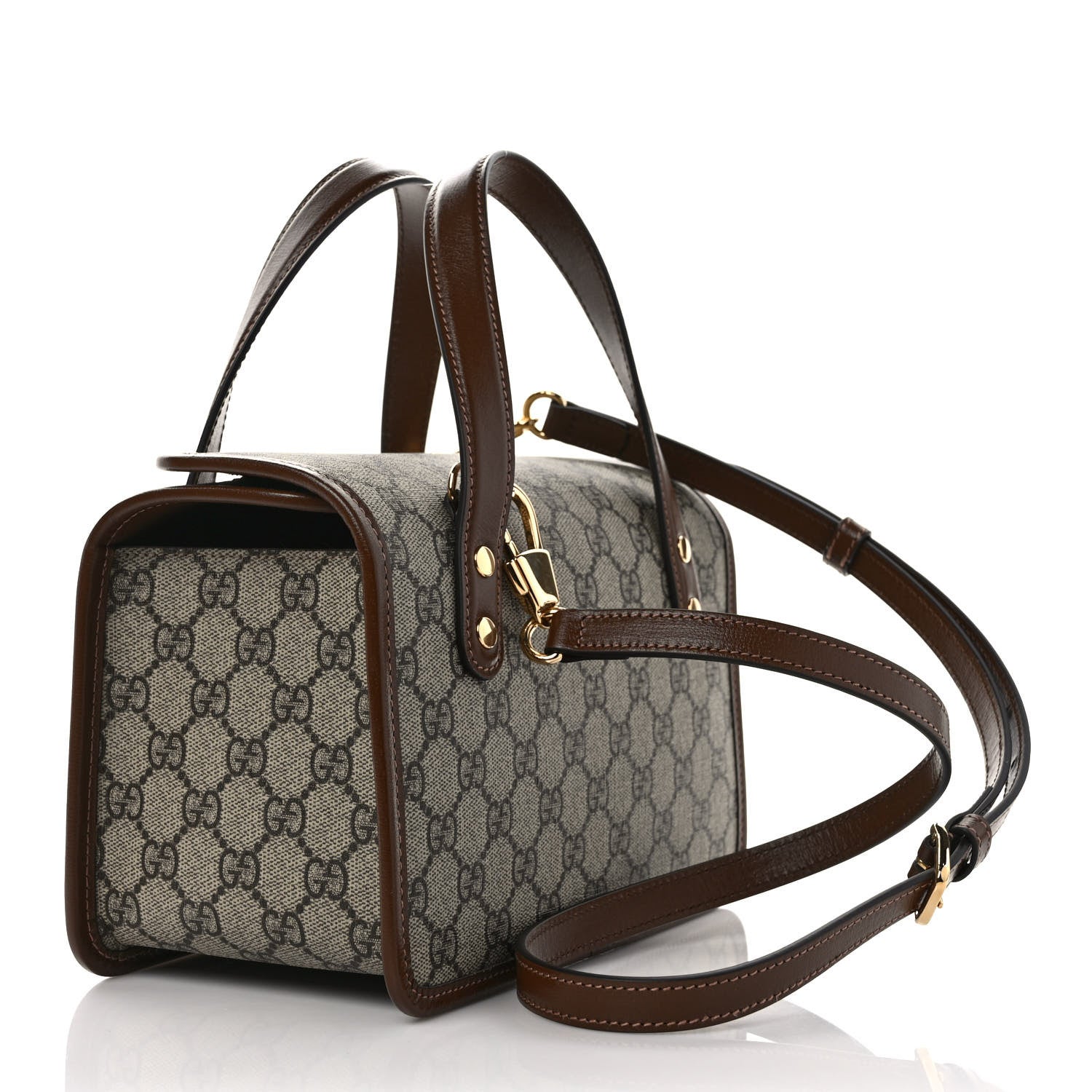 Gucci GG Supreme Monogram Azalea Calfskin Mini Horsebit 1955 Foldover Top Handle Bag Beige Ebony Brown Sugar 3 of 8