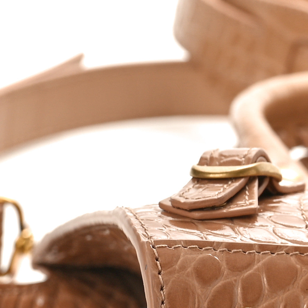 Balenciaga Shiny Supple Calfskin Crocodile Embossed Neo Classic Gold Hardware City Nude Beige 8 of 9