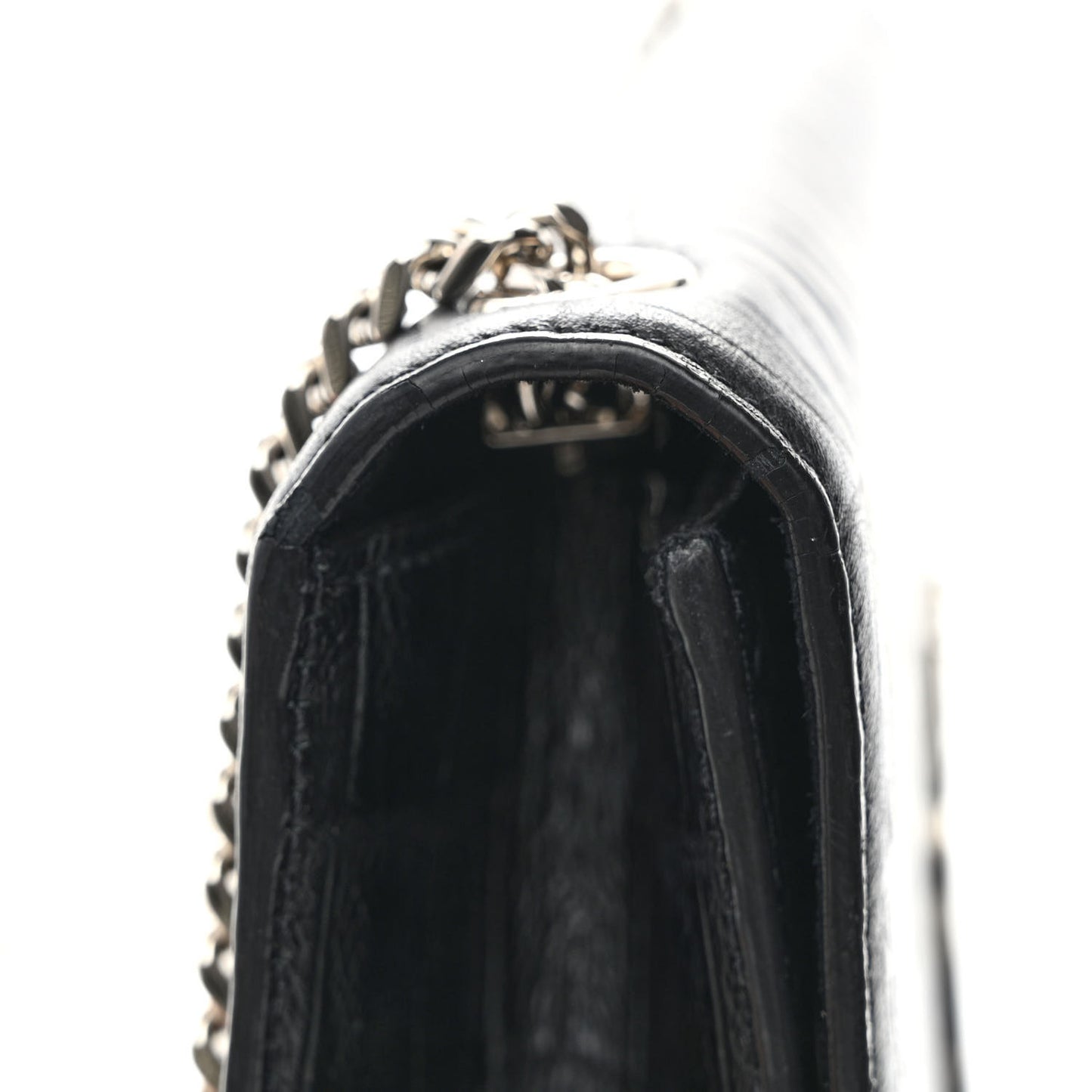 Calfskin Crocodile Embossed Medium Classic Monogram Kate Tassel Satchel Black