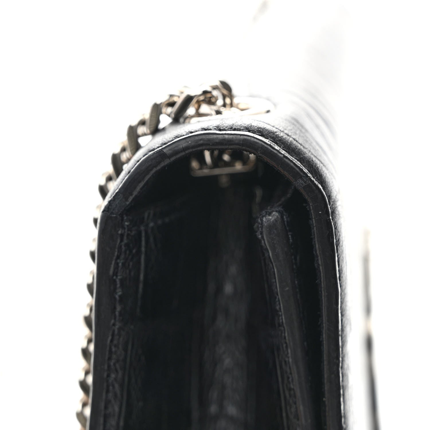 Saint Laurent Calfskin Crocodile Embossed Medium Classic Monogram Kate Tassel Satchel Black 11 of 11