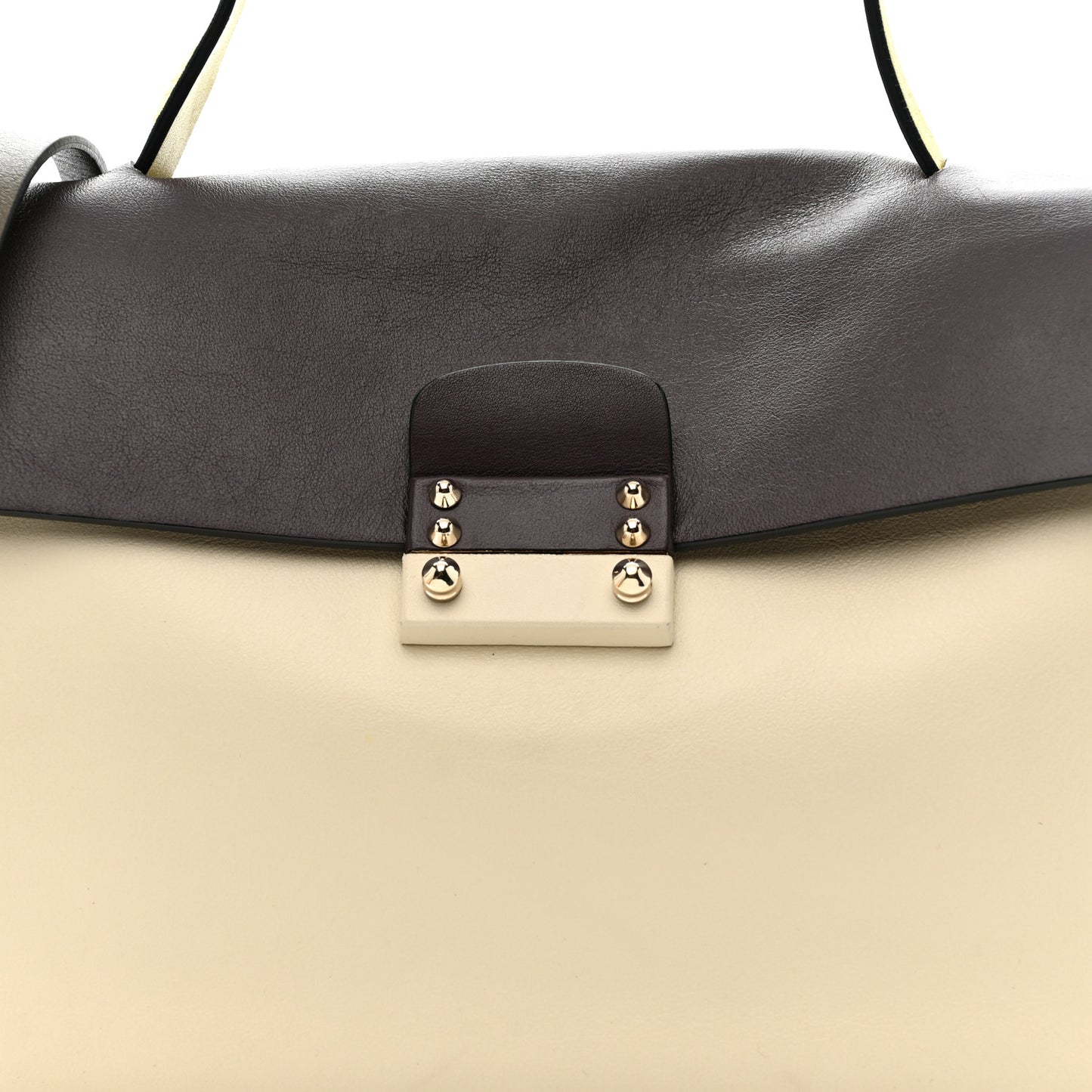 Calfskin Colorblock Mime Single Handle Bag Cream Burgundy Multicolor