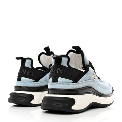 Chanel Suede Calfskin Nylon Grosgrain CC Sneakers 40 Light Blue 4 of 8