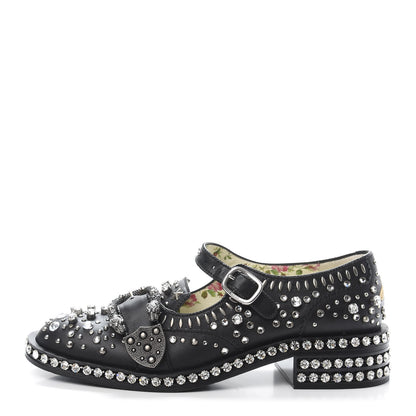 Gucci Calfskin Crystal Studded Womens Queercore Brogue Monk Strap Loafers 37.5 Black 1 of 10