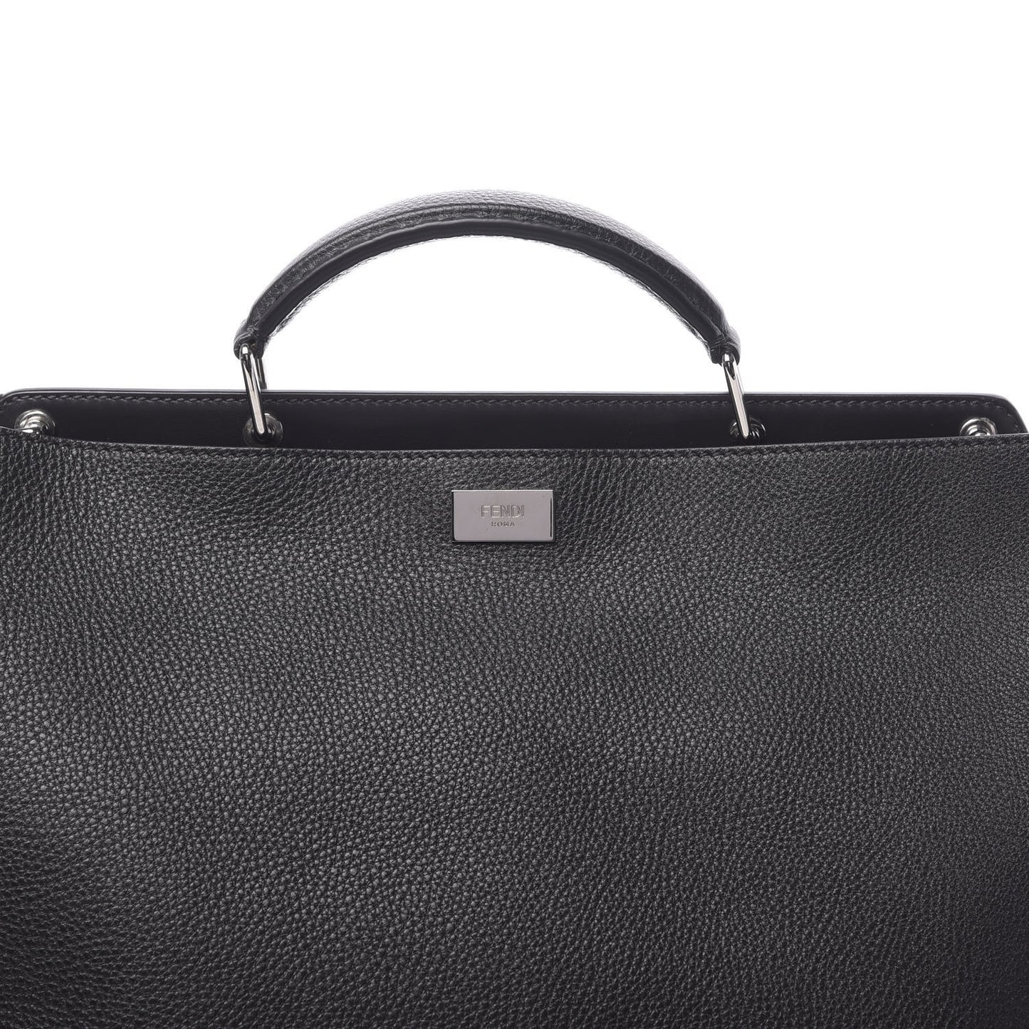 Cuoio Romano Selleria Vitello Grace Glazed Fabric FF 1974 Large Peekaboo Iconic Essential Satchel Black