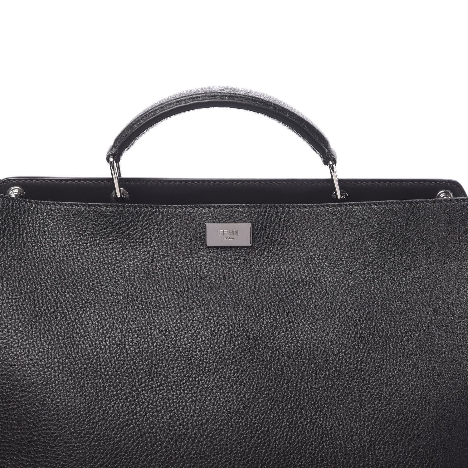 Fendi Cuoio Romano Selleria Vitello Grace Glazed Fabric FF 1974 Large Peekaboo Iconic Essential Satchel Black 8 of 11