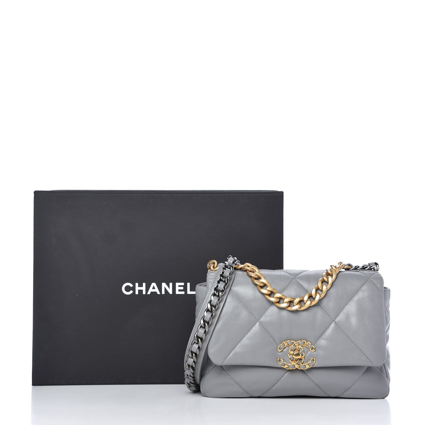 Lambskin Quilted Medium Chanel 19 Flap Grey