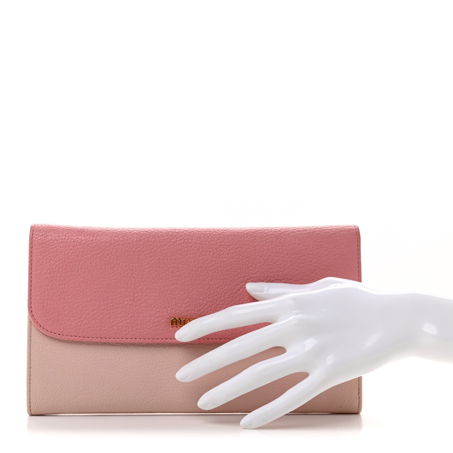 Miu Miu Goatskin Madras Bicolor Flap Wallet Pink 2 of 10