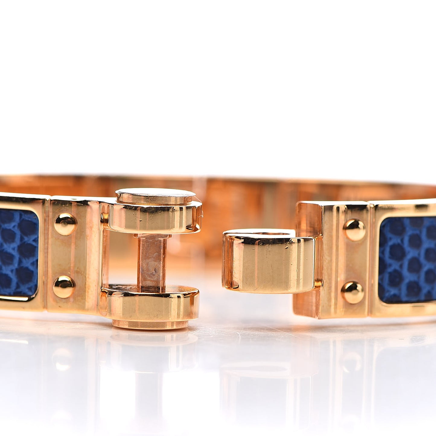 Lizard Charniere Cuir Narrow Hinged Bracelet M Bleu Saphir