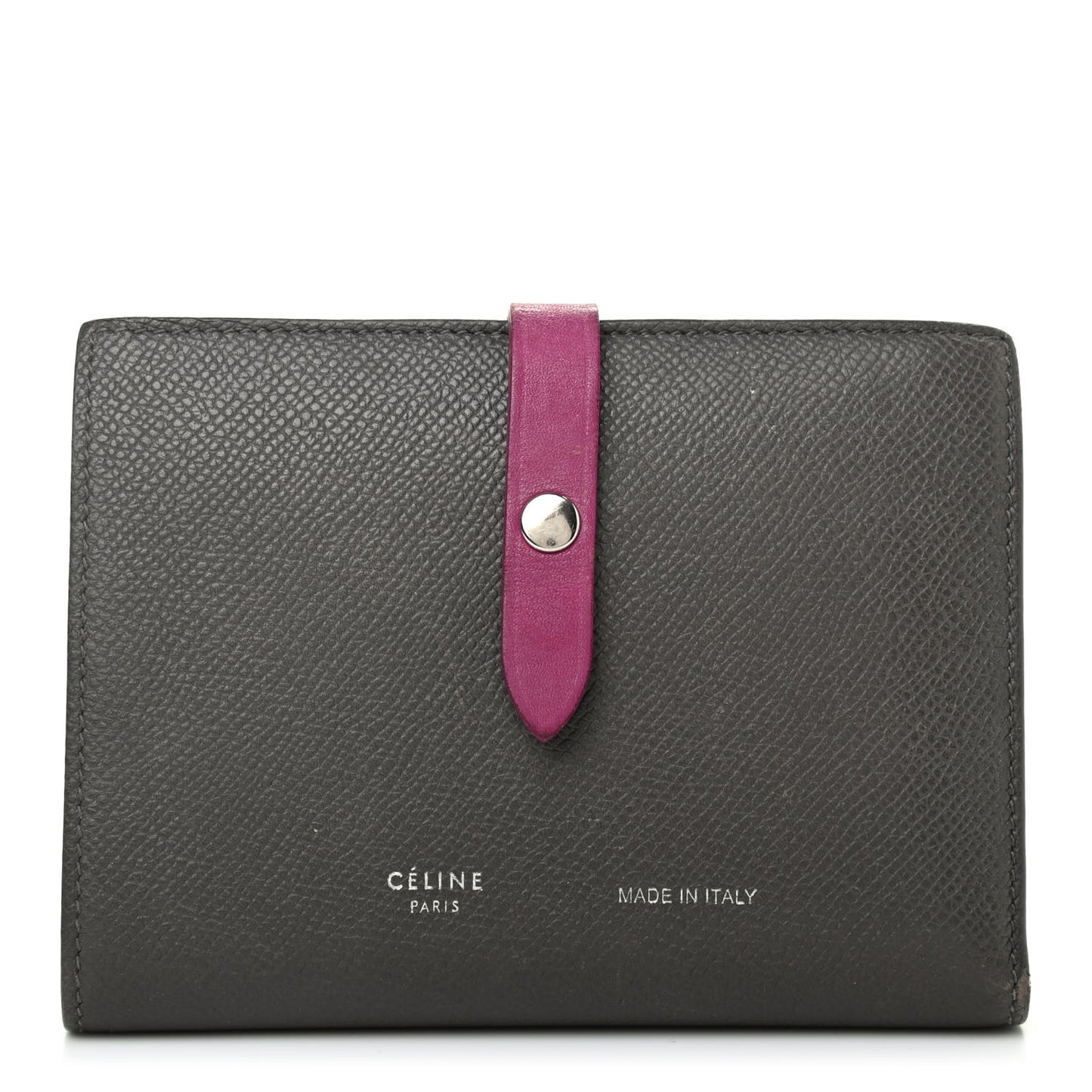 Grained Calfskin Medium Multifunction Strap Wallet Grey