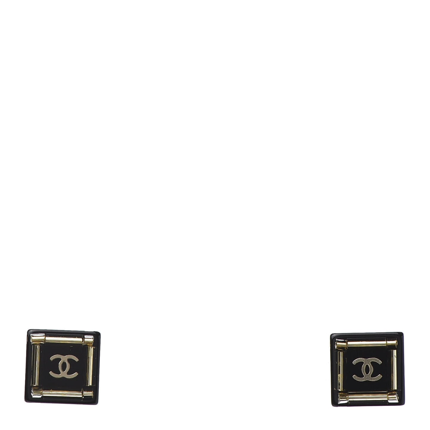 Resin Square CC Earrings Black Gold